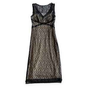 Vintage Express black laced/ nude lining midi dress, size 7/8